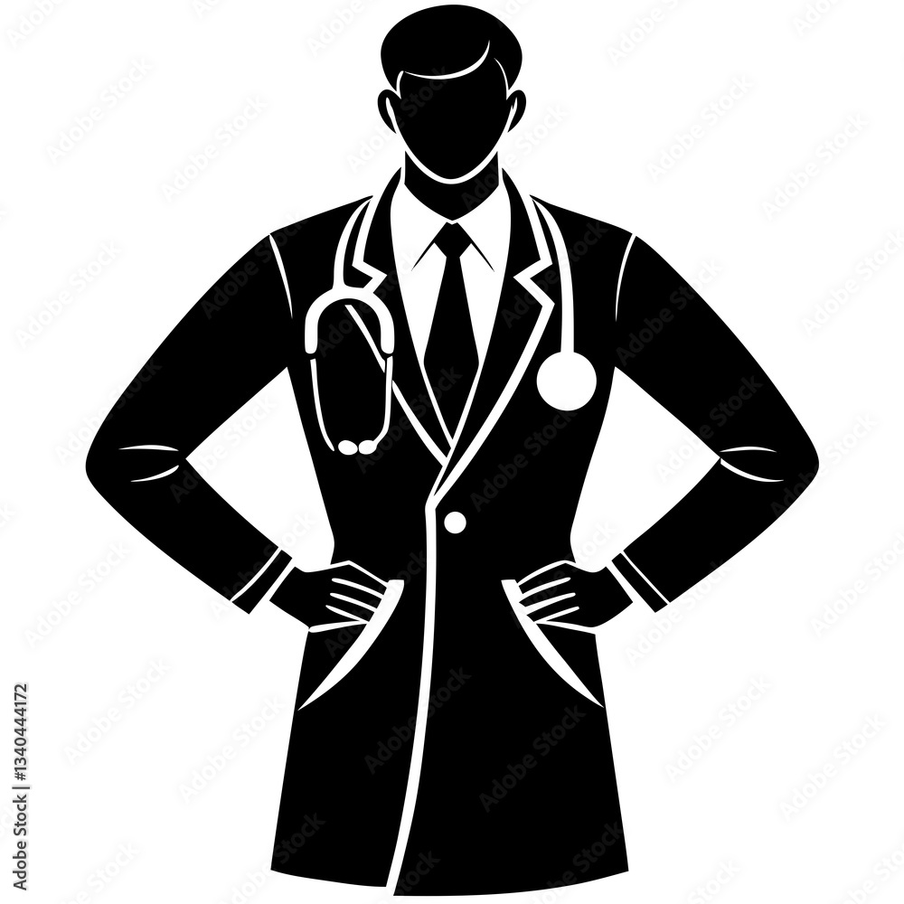 Silhouette of a doctor standing confidently with a stethoscope draped around their neck, symbolizing professionalism in the healthcare field Silhouette of a doctor standing confidently with a stethoscope draped around their neck, symbolizing professionalism in the healthcare field