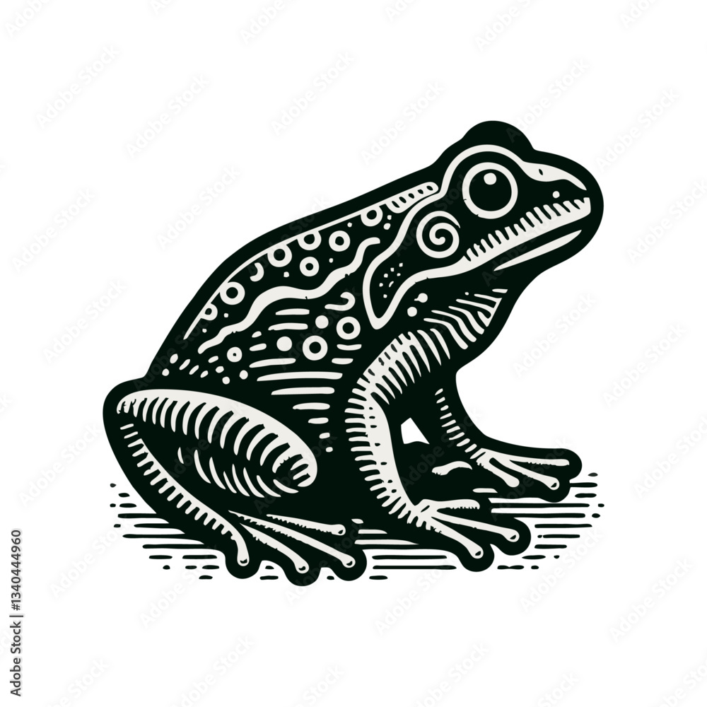 Naklejka premium Frog engrave logo icon design illustration