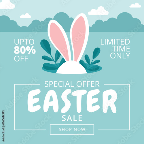 easter greeting card and sale post template with bunny