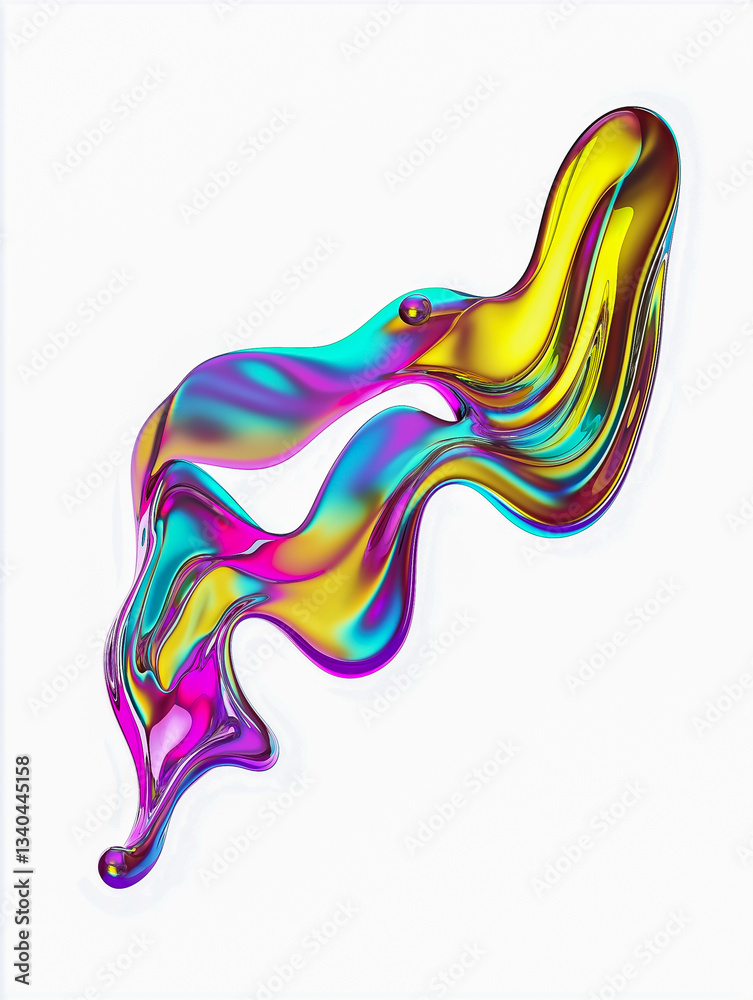 Naklejka premium Three-dimensional rendering of a multicolored, iridescent abstract sculpture on a white background.