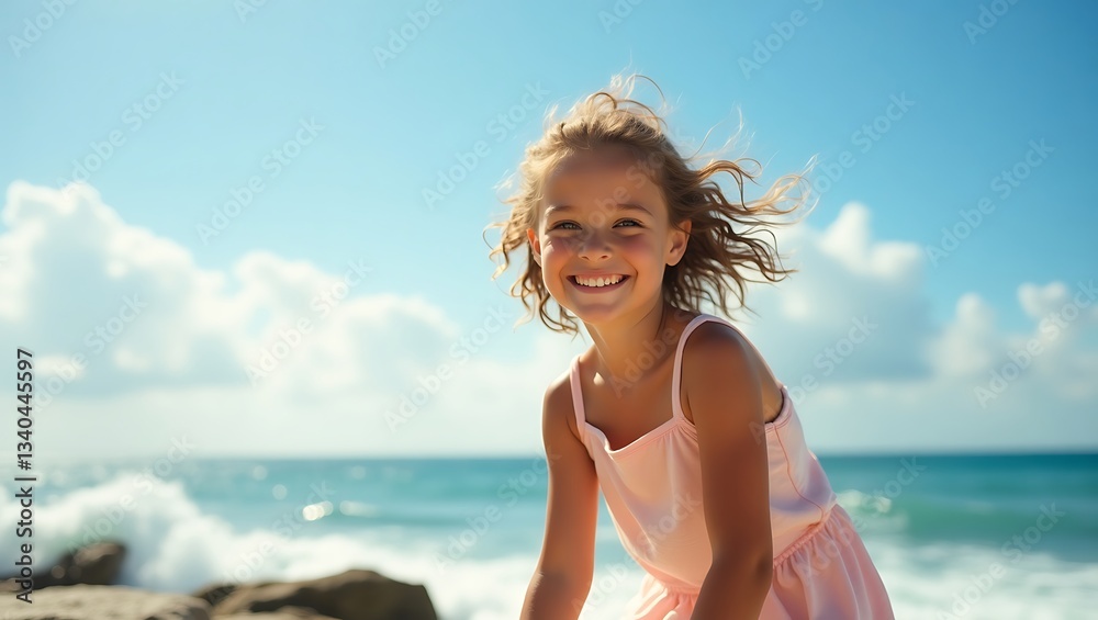 Sunny Day Portrait: Girl by the Ocean Coast