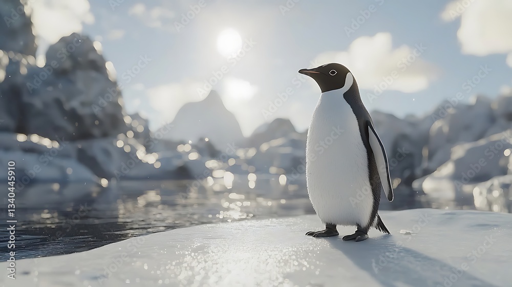 Obraz premium Single penguin on icy landscape