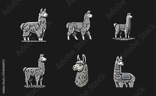 Llama alpaca engrave logo icon design illustration