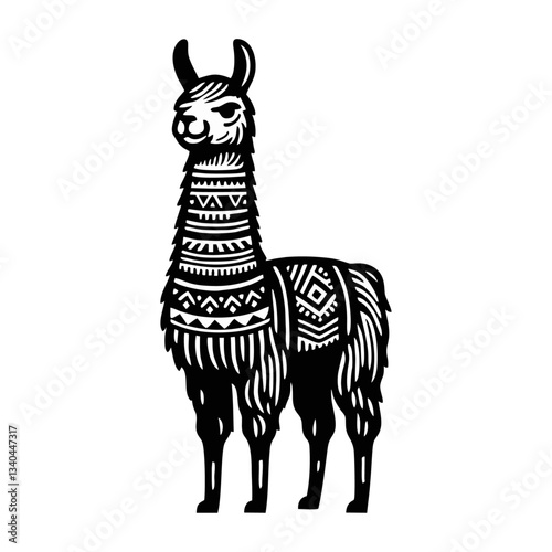 Llama alpaca engrave logo icon design illustration