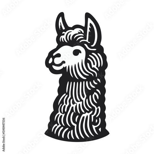 Llama alpaca engrave logo icon design illustration