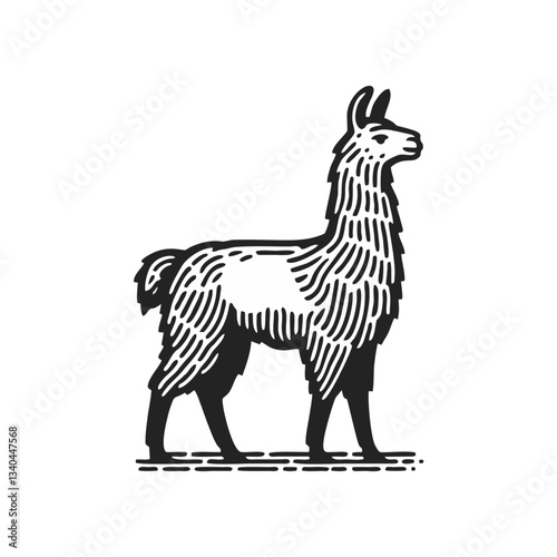 Llama alpaca engrave logo icon design illustration