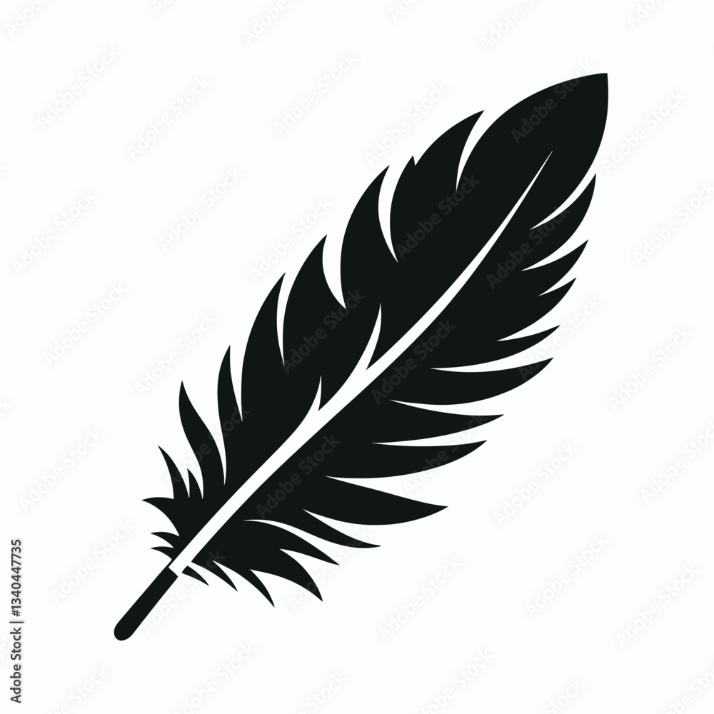 Fototapeta premium very simple flat and minimalist Eagle Feather silhouette in black on a white background