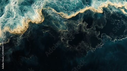 A satellite image capturing a massive oil spill, its dark slick spreading across the ocean, an alarming visual of environmental devastation