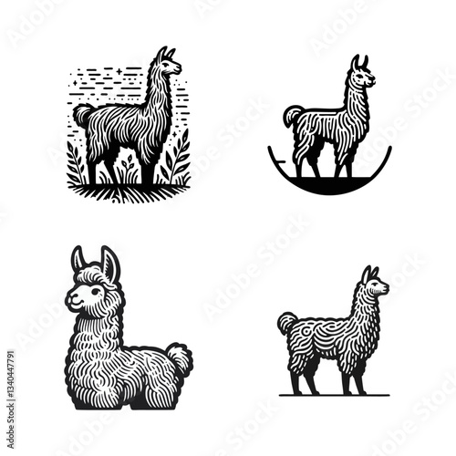 Llama alpaca engrave logo icon design illustration