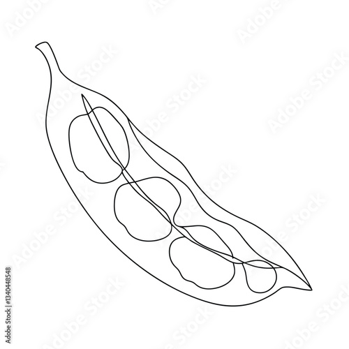 Singleline drawing of fresh green peas in pod