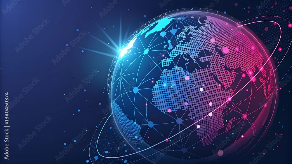 Obraz premium Global connectivity with digital network visualization of data and nodes