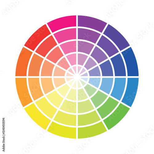 Color wheel displaying a vibrant spectrum arranged in a circular format for understanding color theory and relationships