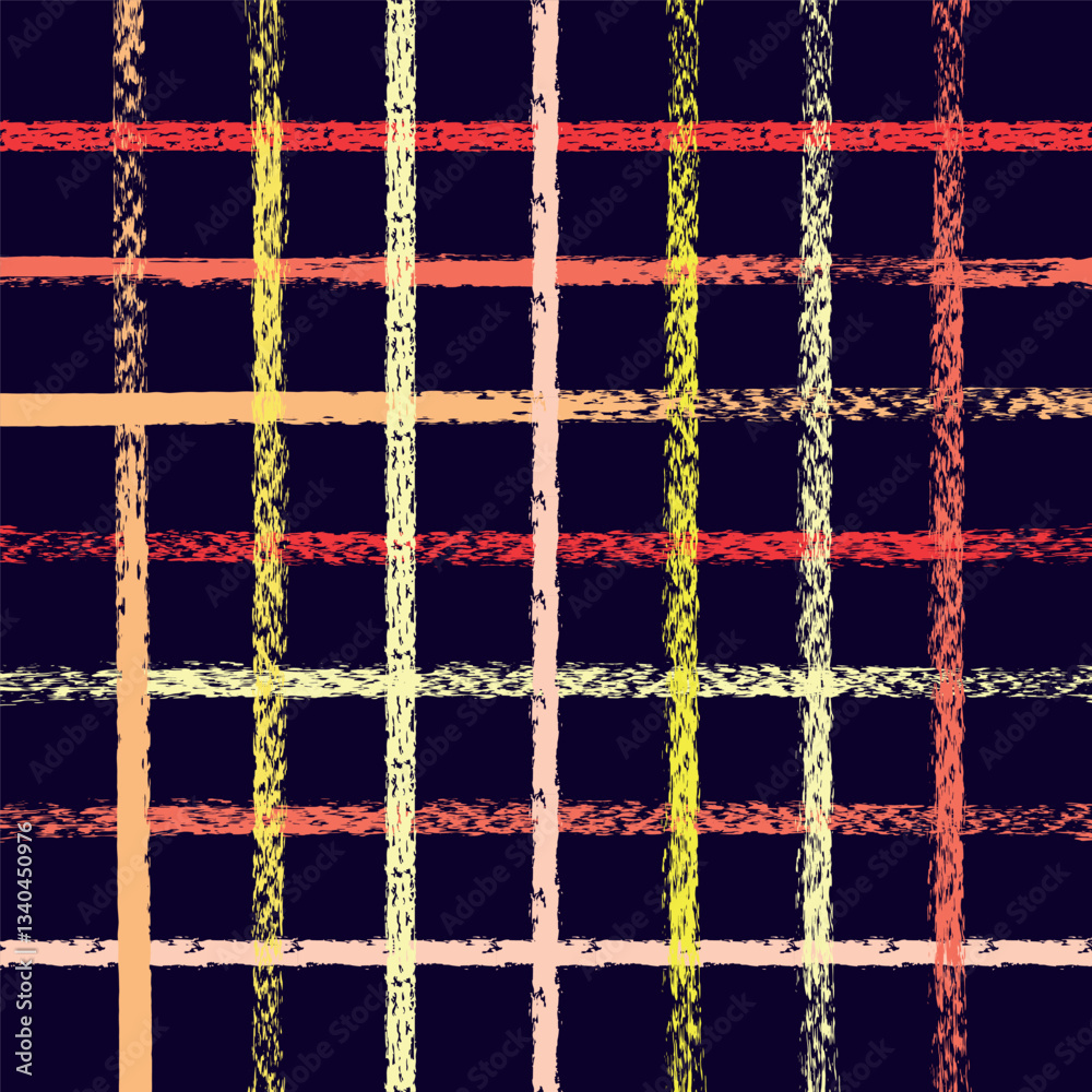 ector hand drawn textured checkered pattern. chalc charcoal Plaid geometrical texture. Crossing lines. Abstract cute grunge pattern ideal for fabric. Bright colors.