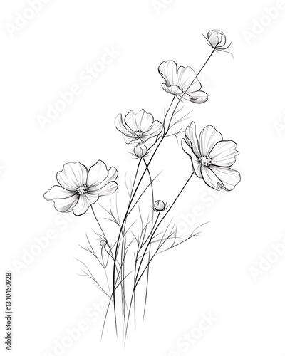 Creative 2D Doodle Floral Illustrations on White Background