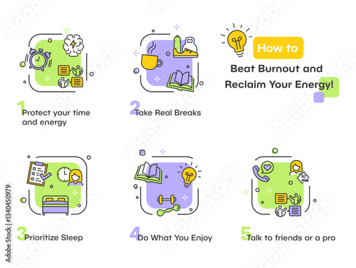 Infographic on strategies to overcome burnout and restore energy levels with effective tips and tricks