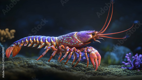 Vibrant undersea creature, a colorful mantis shrimp amidst ocean flora photo