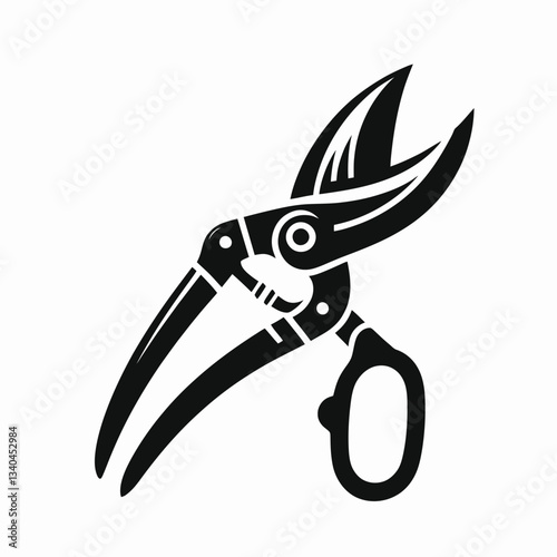 very simple flat and minimalist Garden Shears silhouette in black on a white background