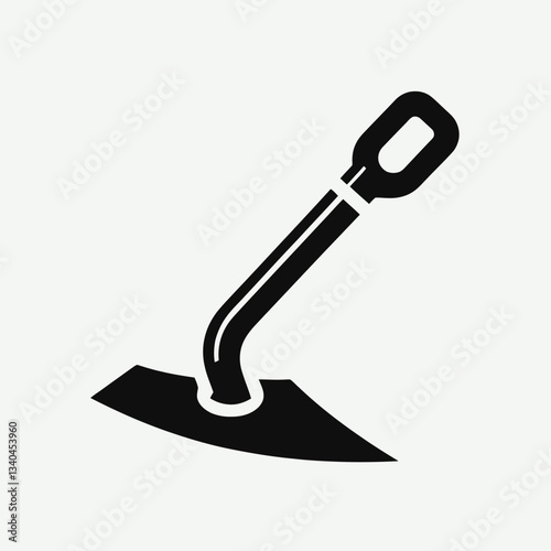  very simple flat and minimalist Garden Hoe silhouette in black on a white background