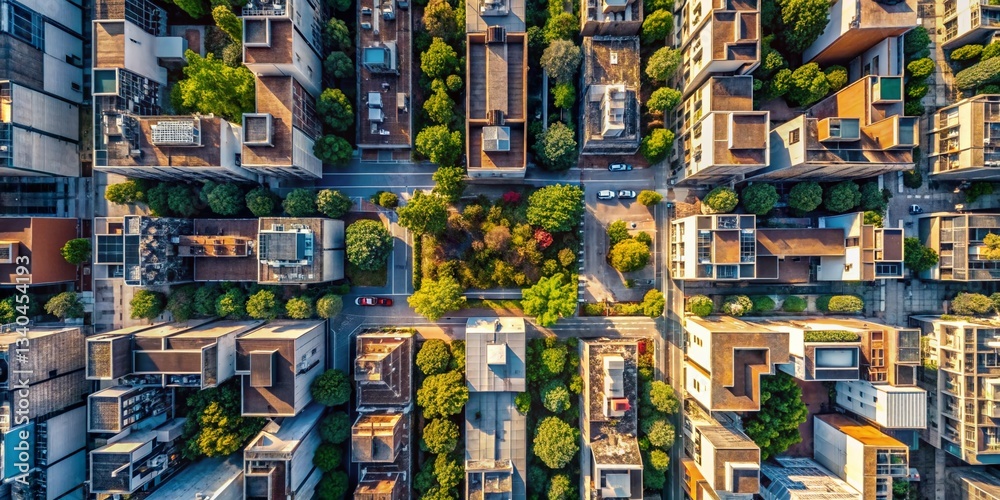 Minimalist Aerial Cityscape: Urban Architecture, Green Spaces, and Streets Minimalist Aerial Cityscape: Urban Architecture, Green Spaces, and Streets