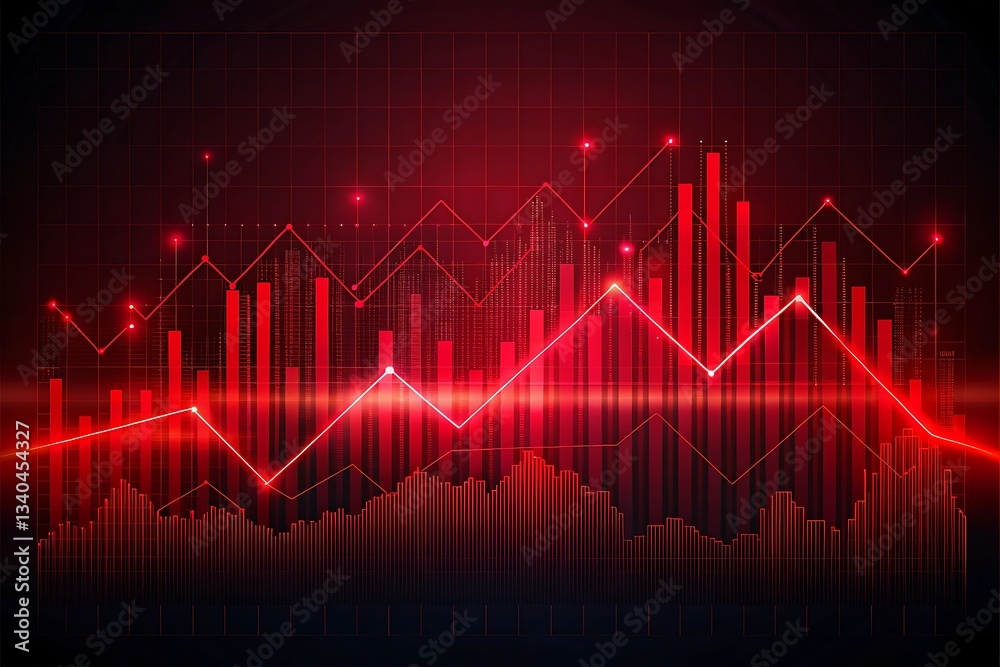 Red Financial Chart Shows Fluctuating Market Trends Red Financial Chart Shows Fluctuating Market Trends