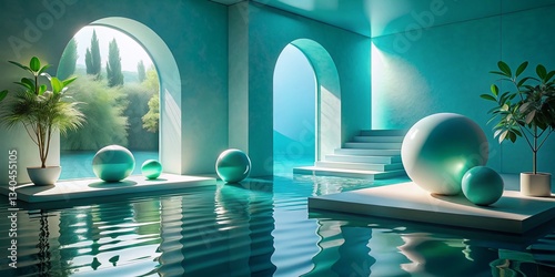 Minimalist Aquatic 3D Render: Modern Editable Blue Ocean Scene