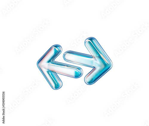 Transparent glass-like 3D bidirectional arrows symbolizing exchange and transfer. 3d illustration