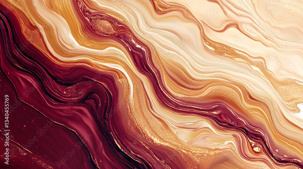 Fototapeta premium Liquid Light Waves in Gold and Crimson