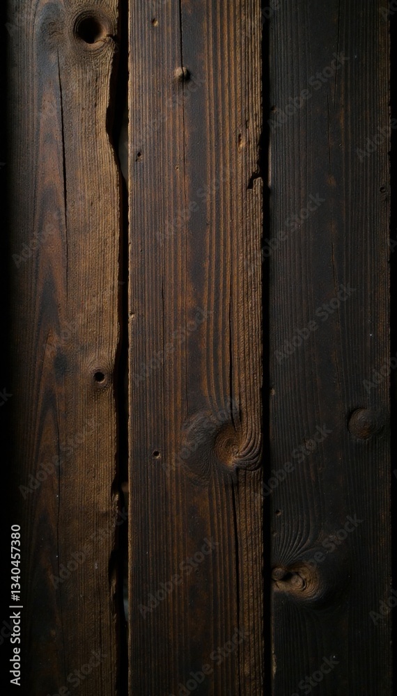 Fototapeta premium Wooden plank on black background with rustic wooden texture and old wooden beam details, dark, rustic