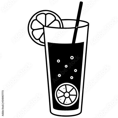 Silhouette of a tall glass filled with detox water, featuring distinct slices of cucumber and lemon floating inside 