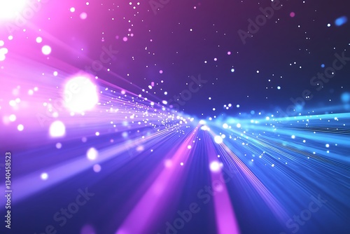 Abstract digital landscape with flowing light streams in electric blue and cyan creating dynamic motion trails against a deep space background