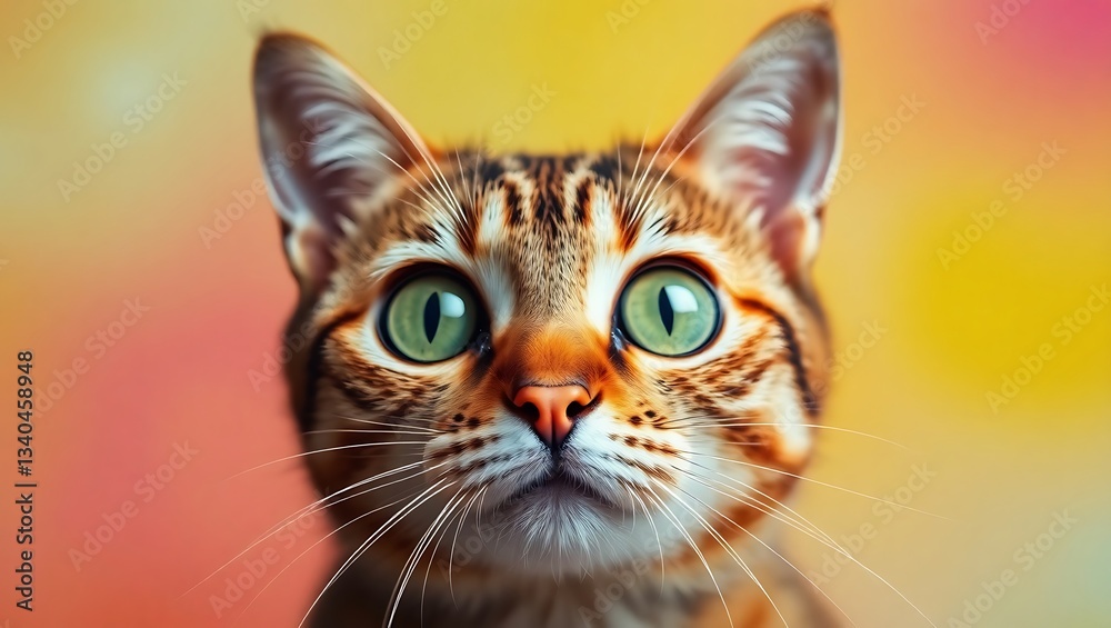 Surprised Tabby Cat Portrait with Vibrant Background Surprised Tabby Cat Portrait with Vibrant Background