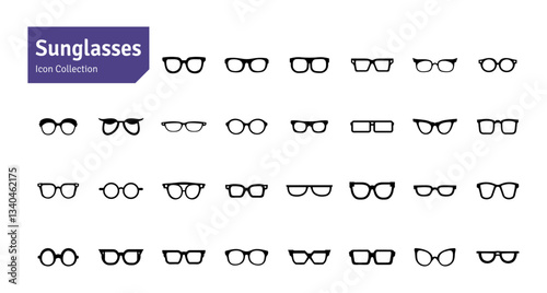 Sunglasses Vector Set. Eyewear Icons. Hipster Geek Style Eyeglasses Frames Vector Illustration.