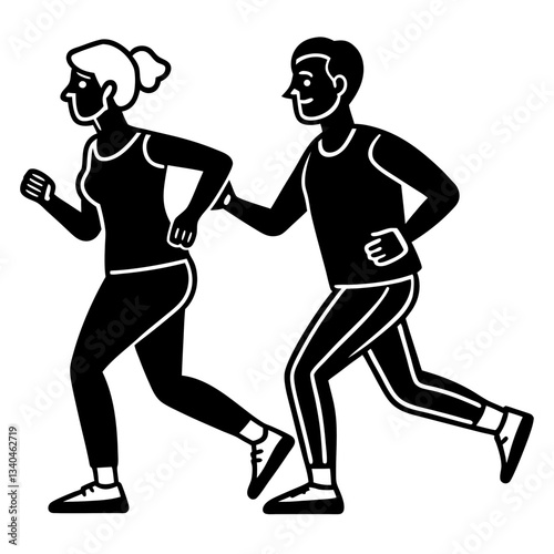 Silhouette of an elderly couple jogging side by side, symbolizing an active and healthy lifestyle