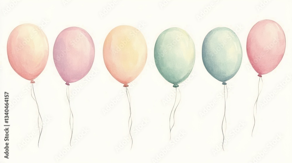 Colorful pastel balloons in a row Colorful pastel balloons in a row
