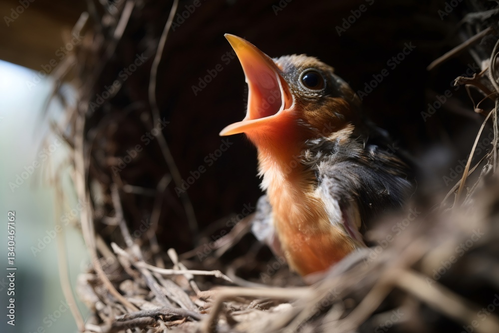 Baby bird chirping in nest waiting for food Baby bird chirping in nest waiting for food