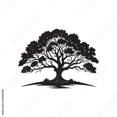 oak tree vector silhouette line art logo illustration