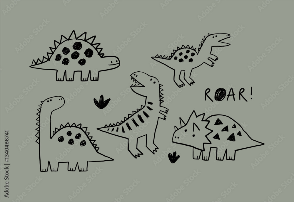 custom made wallpaper toronto digitalCute cartoon hand drawn Dino. Sketch, doodle stile, vector illustration for kids. Cartoon Dosaur 