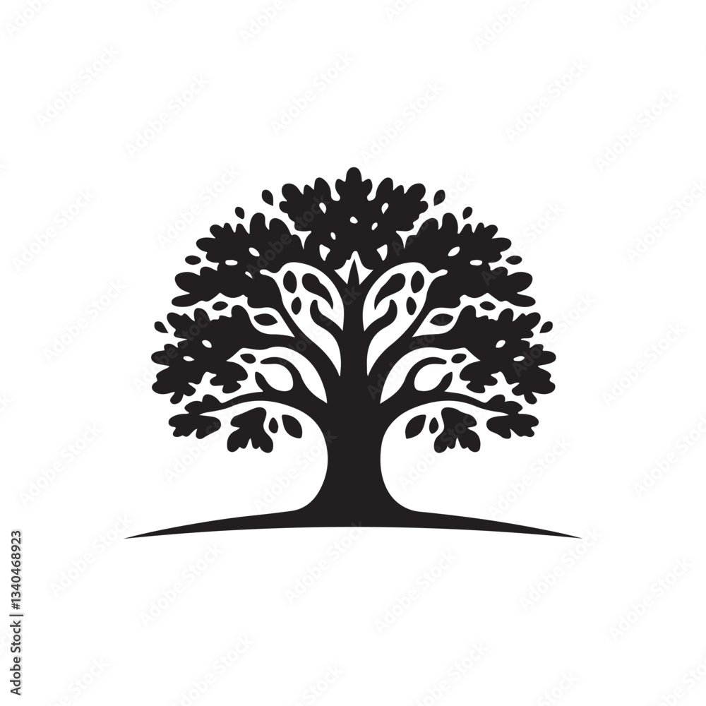 Fototapeta premium oak tree vector silhouette line art logo illustration