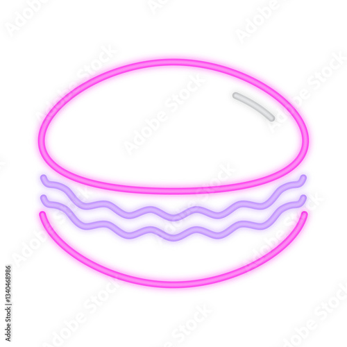 A glowing neon illustration of a macaron with a wavy filling, symbolizing French desserts, sweet treats, and bakery delights