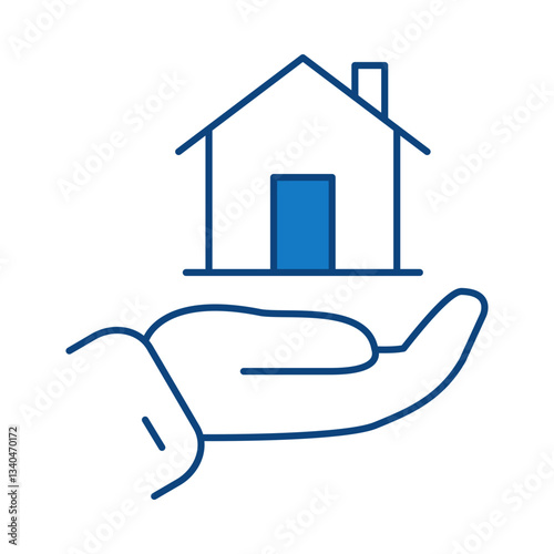 Save Home Blue Line Editable Stroke Icon. Real Estate, Building, House, Home, Property Vector Illustration