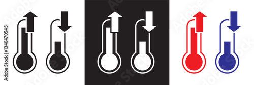 Thermometer temperature up and down icon.  Vector illustration. isolated on white and black background. EPS 10