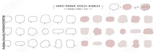 手描きふきだしセット。ペンで描いたラフなラインとベージュカラーの塗りの組み合わせ。