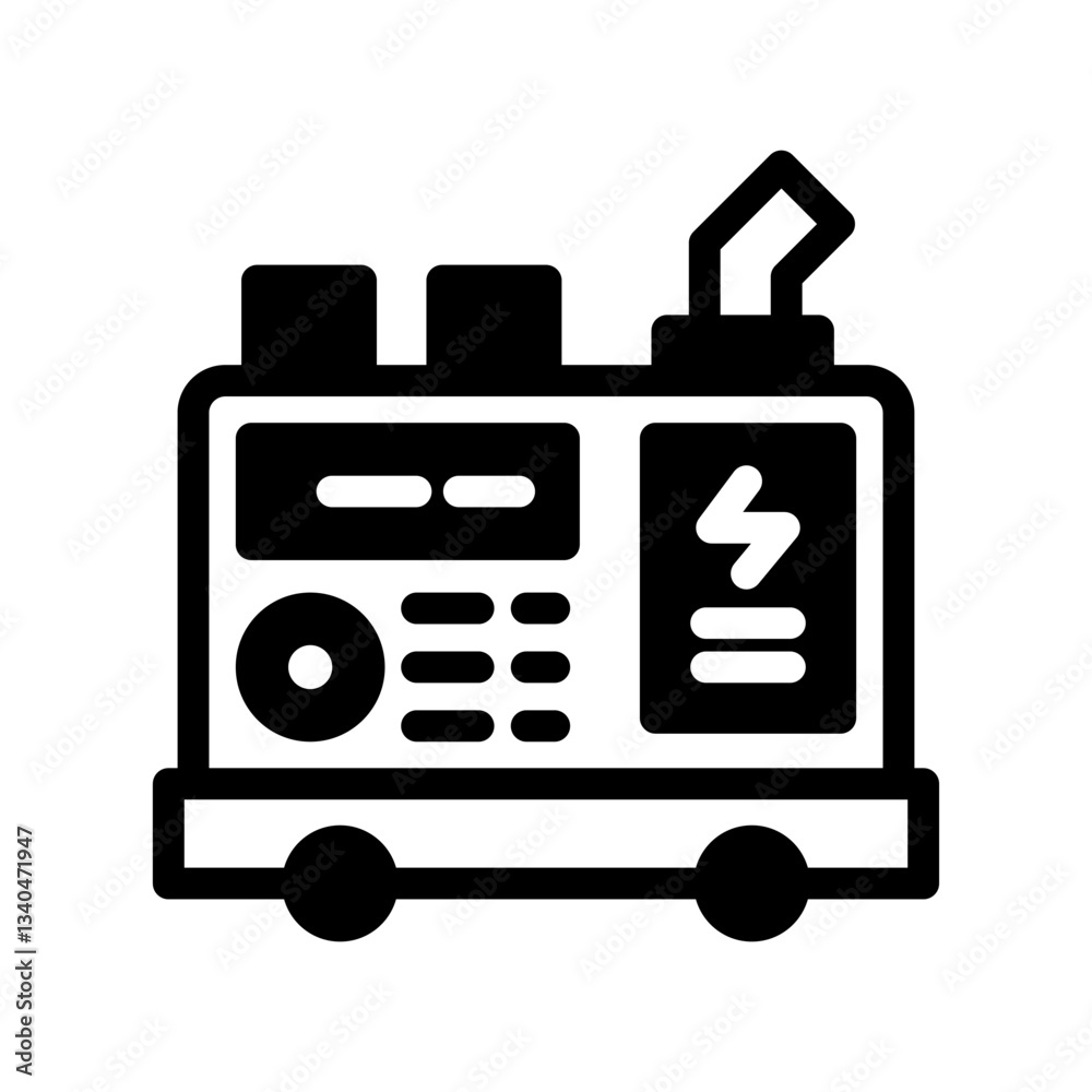 Icon Semi Solid portable generator diesel engine power source. Renewable energy, ecology and energy alternative. Solid Black icon concept Icon Semi Solid portable generator diesel engine power source. Renewable energy, ecology and energy alternative. Solid Black icon concept