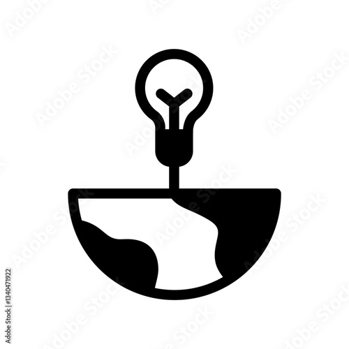 Icon Semi Solid geothermal energy charging lightbulb. Renewable energy, ecology and energy alternative. Solid Black icon concept