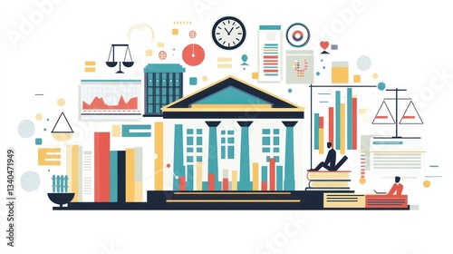 Abstract business financial legal building, figures, data