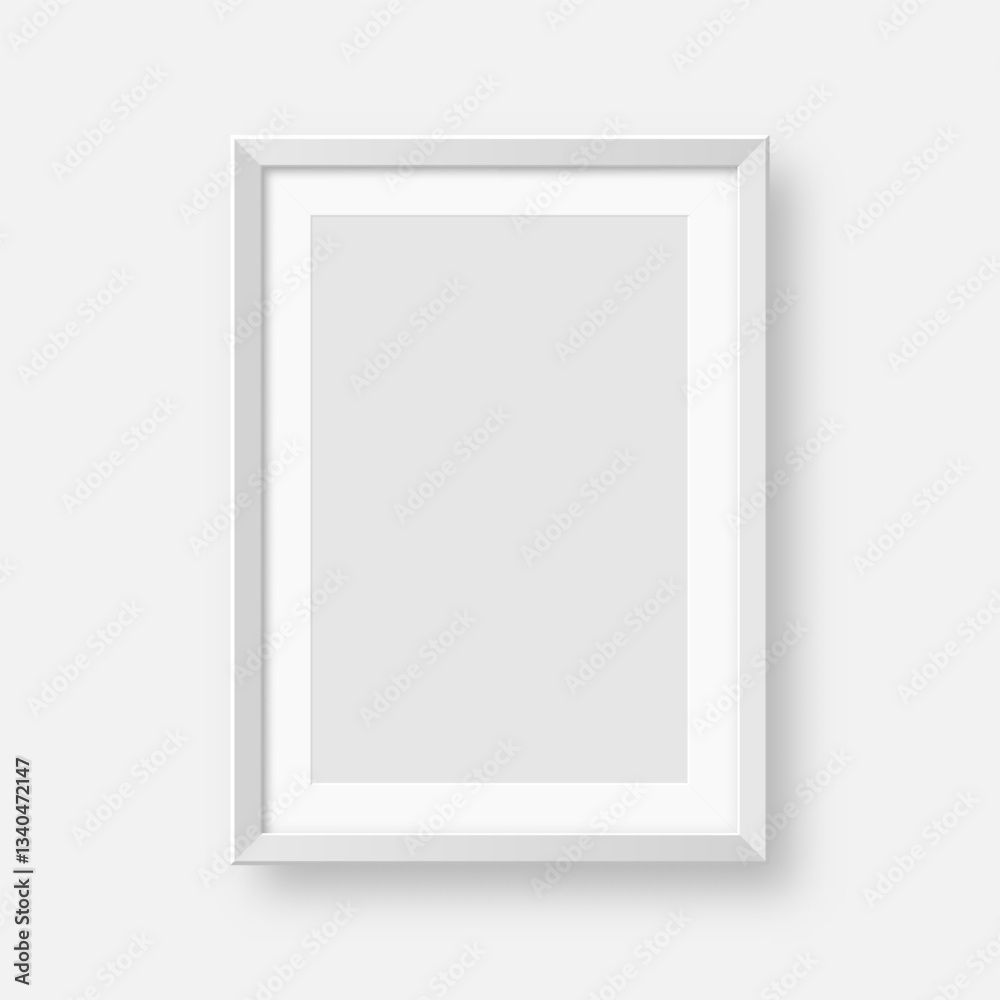 Realistic blank white picture frame. Modern poster mockup for artwork, photography, or advertising. Perfect for art galleries, interior decor, and branding. Vector illustration Realistic blank white picture frame. Modern poster mockup for artwork, photography, or advertising. Perfect for art galleries, interior decor, and branding. Vector illustration