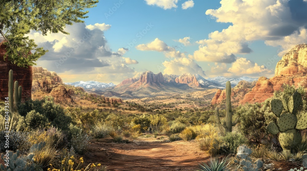 Naklejka premium Scenic desert landscape with expansive mountain views