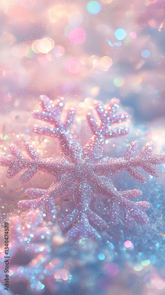 Glittering snowflake in dreamy pastel hues Glittering snowflake in dreamy pastel hues