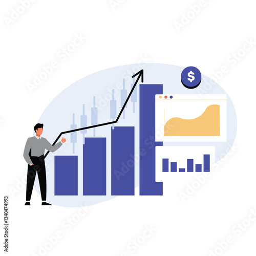 Seo analysis modern flat concept for web banner design. Man  analyzes data and search results, improves rankings and optimizes site. Vector illustration with isolated people scene