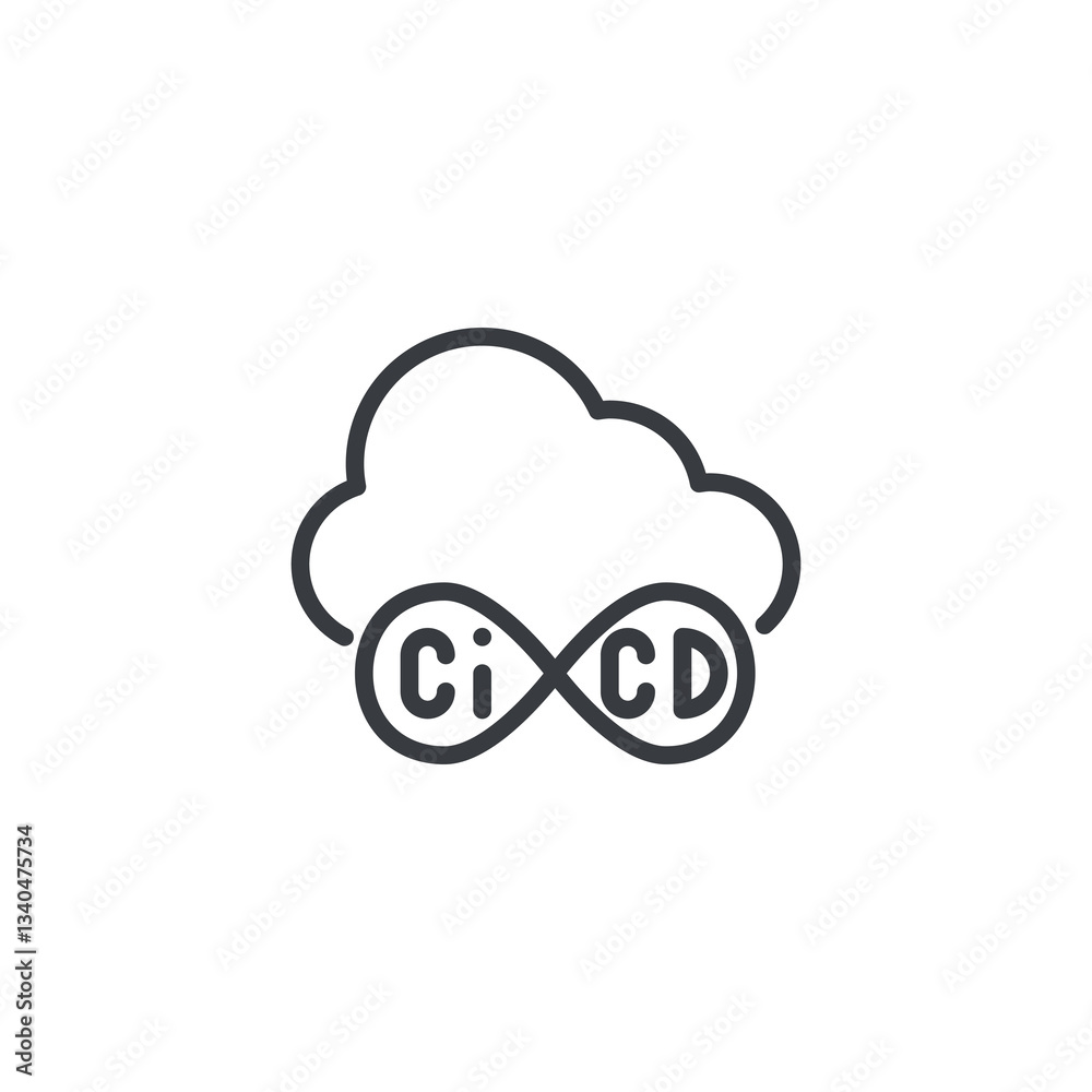 CI CD in Cloud line icon CI CD in Cloud line icon